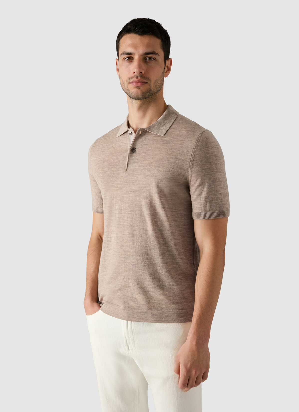 Pullover Polo 1/2 Arm, Creme Frontansicht