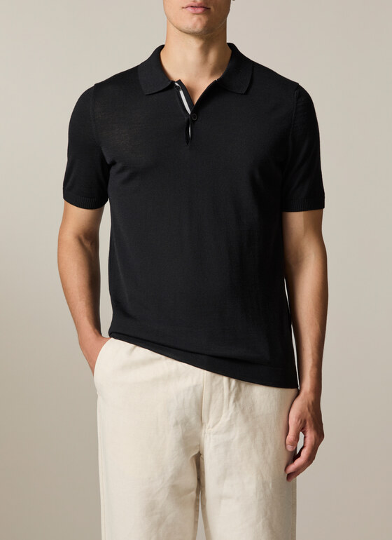 Pullover Polo 1/2 Arm Black Frontansicht
