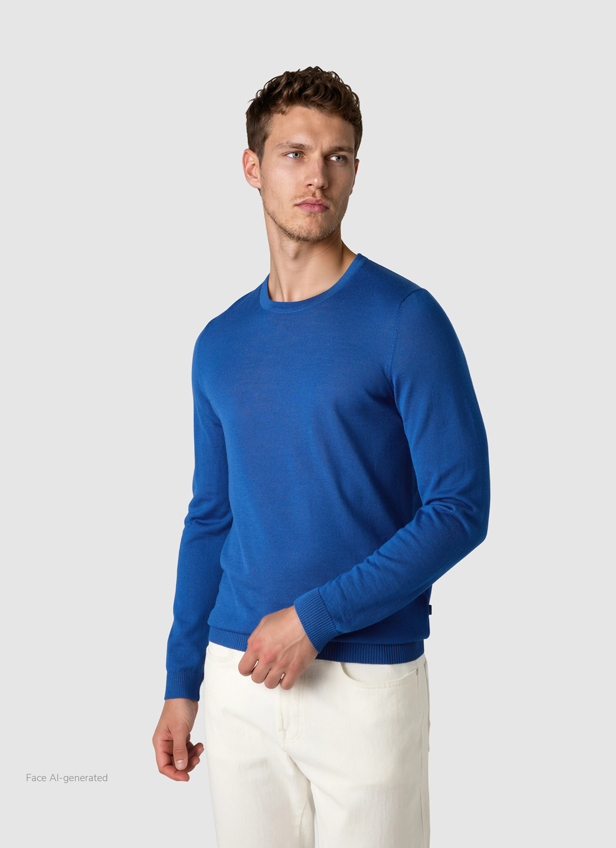 Pullover Rundhals 1/1 Arm, Medium Blue Frontansicht