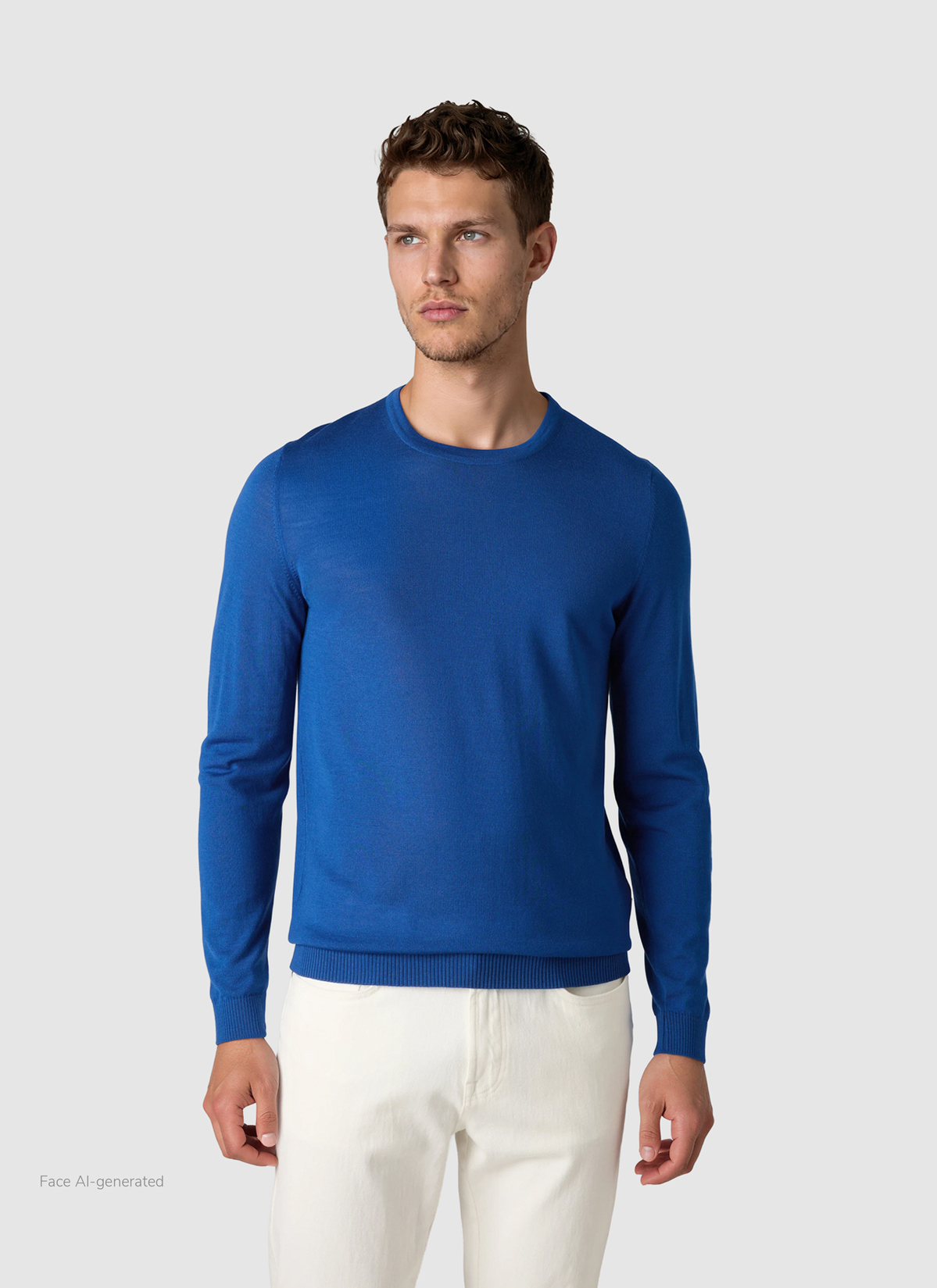 Pullover Rundhals 1/1 Arm, Medium Blue Detailansicht 2