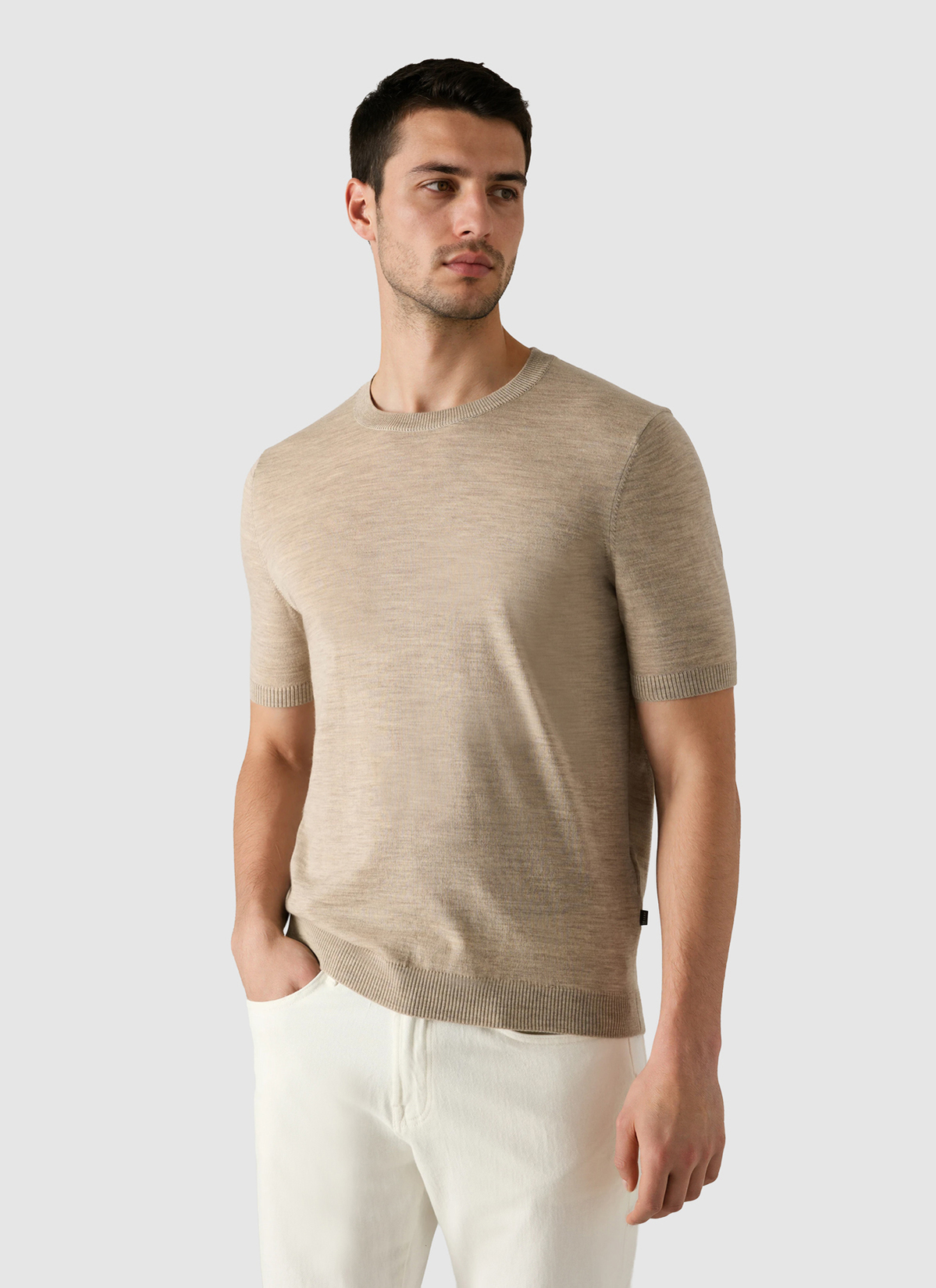 Pullover Rundhals, Iced Latte Detailansicht 2