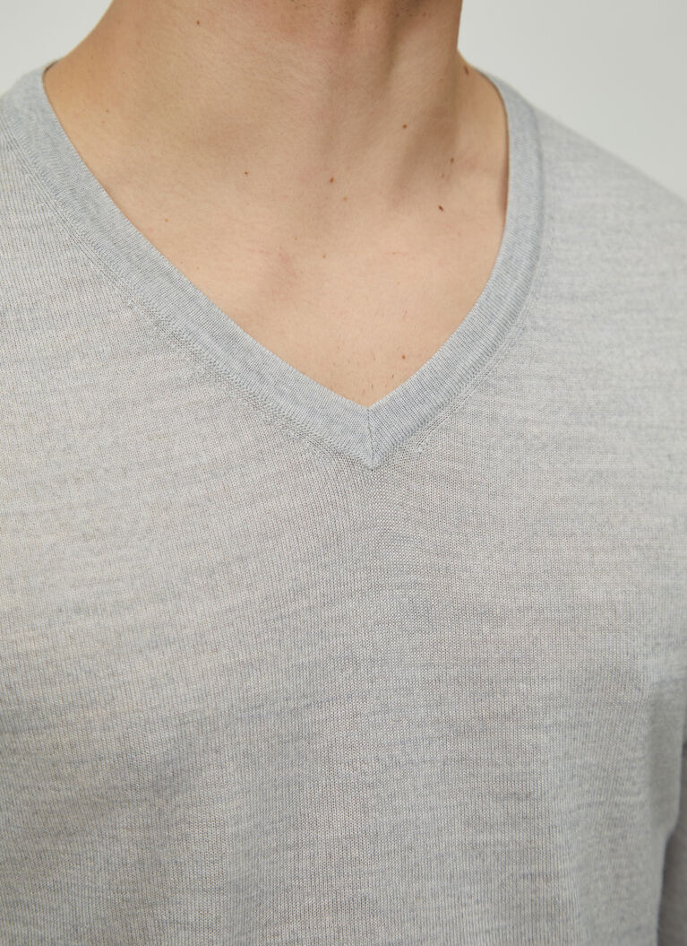 Pullover V-Ausschnitt 1/1 Arm, Light Grey Detailansicht 2