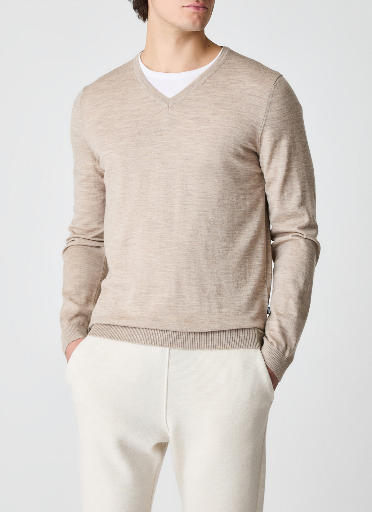 Pullover V-Ausschnitt 1/1 Arm, Iced Latte Frontansicht