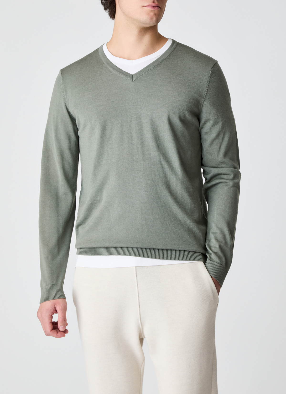 Pullover V-Ausschnitt 1/1 Arm, Foggy Teal Frontansicht