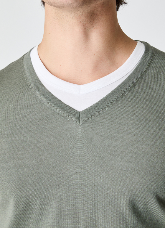 Pullover V-Ausschnitt 1/1 Arm Foggy Teal Frontansicht