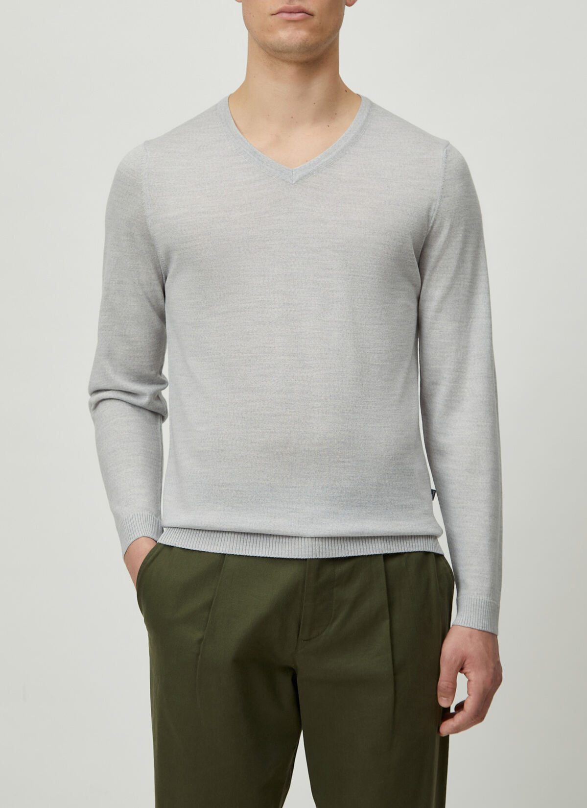 Pullover V-Ausschnitt 1/1 Arm, Light Grey Frontansicht