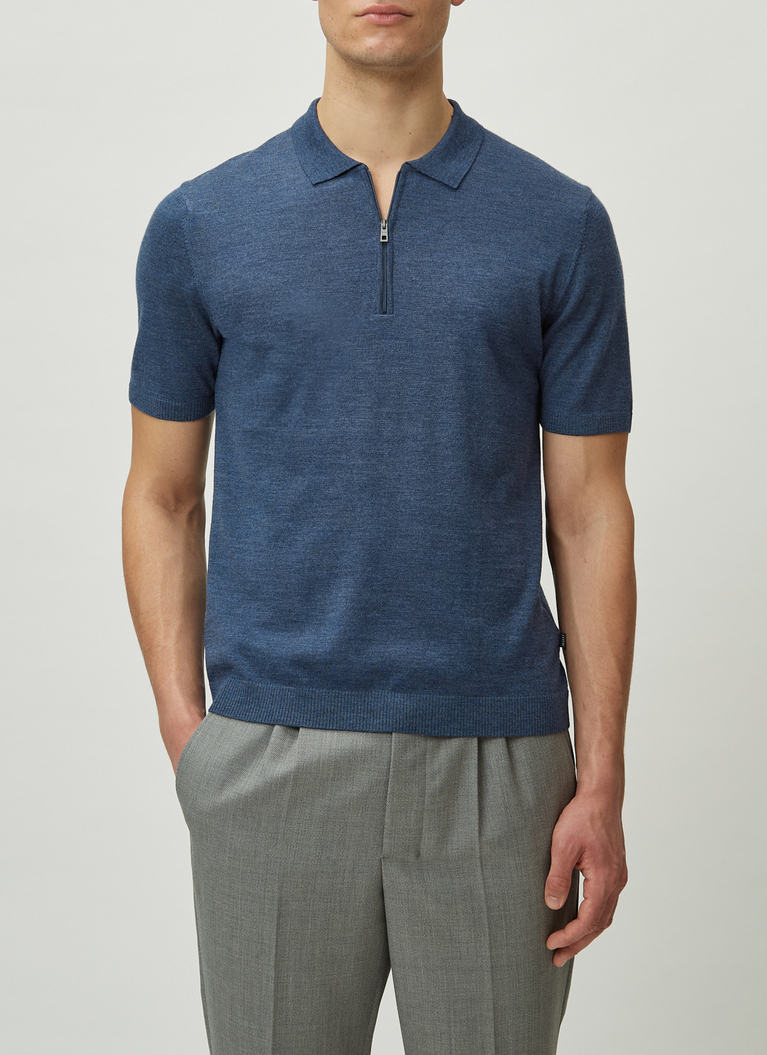 Pullover Polo 1/2 Arm, Denim Frontansicht