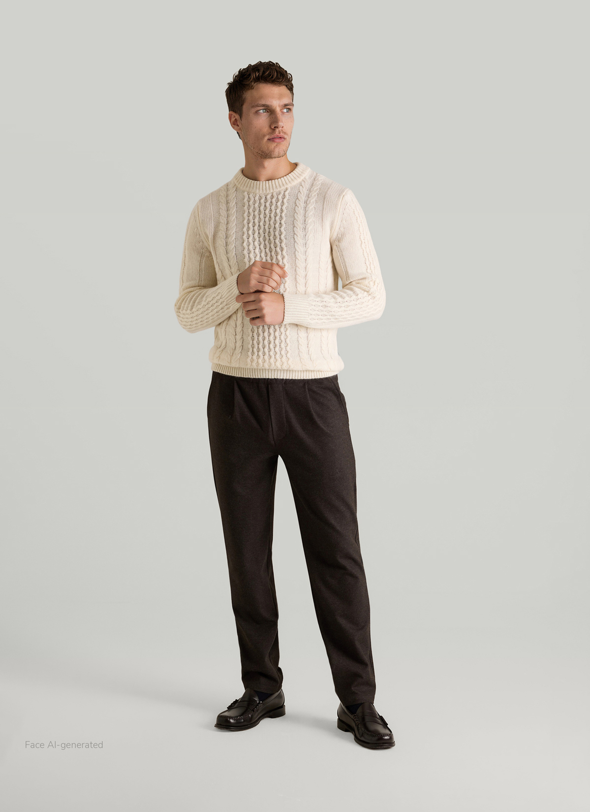 Pullover Rundhals 1/1 Arm, Off White Detailansicht 2