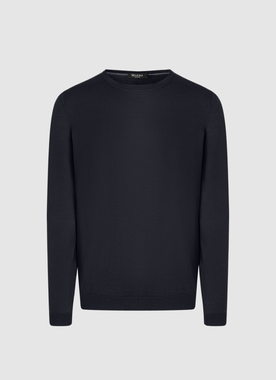 Pullover Rundhals 1/1 Arm Navy Frontansicht