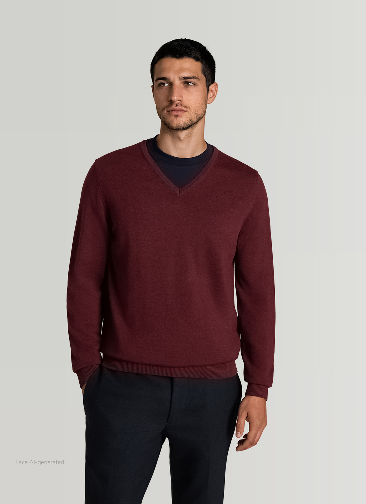 Pullover V-Ausschnitt 1/1 Arm, Barolo Wine Frontansicht