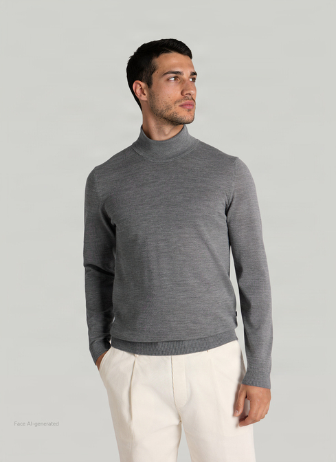 Pullover Rollkragen 1/1 Arm, Shark Skin Frontansicht