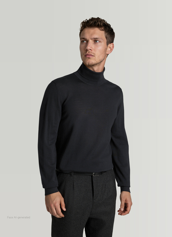 Pullover Rollkragen 1/1 Arm Black Frontansicht