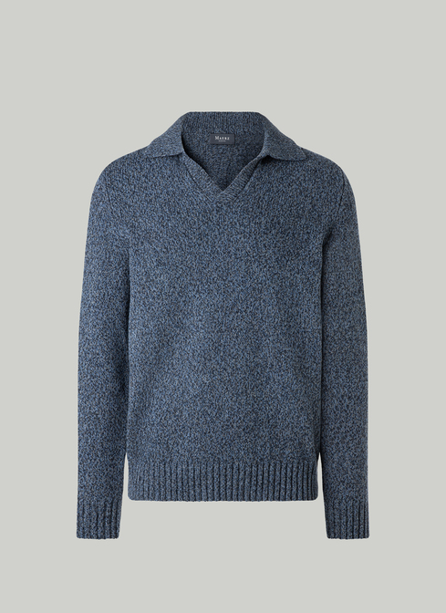 Pullover Polokragen Knopf 1/1 Arm, Nimes Blue 