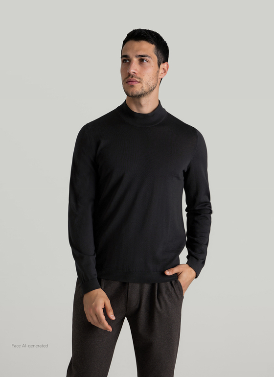 Pullover Rollkragen 1/1 Arm Black Frontansicht