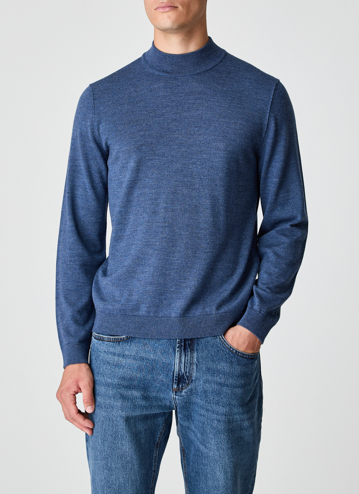 Pullover Stehkragen 1/1 Arm, Nimes Blue Frontansicht