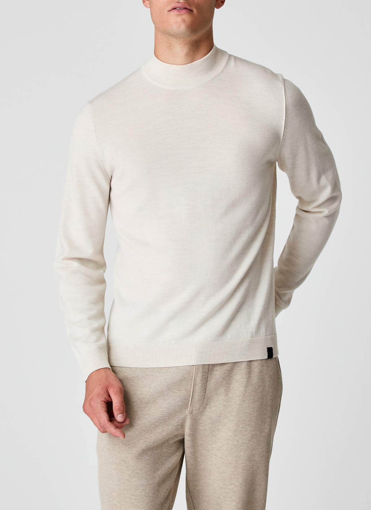 Pullover Stehkragen 1/1 Arm, Off White Frontansicht