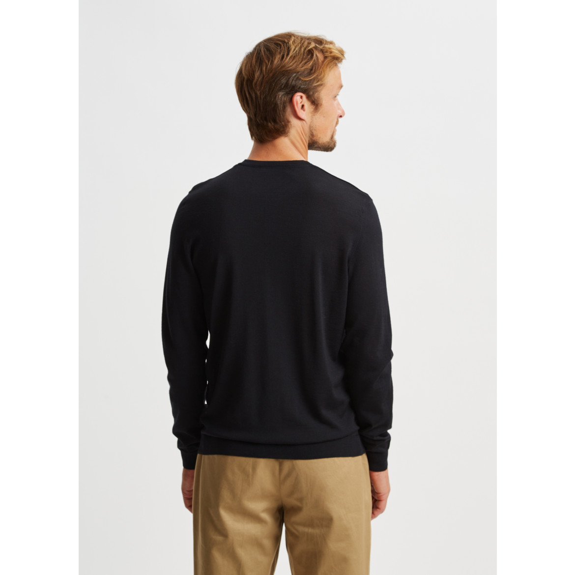 Herren Pullover Rundhals, Merino/Seide/Cashmere | Black | MAERZ Muenchen