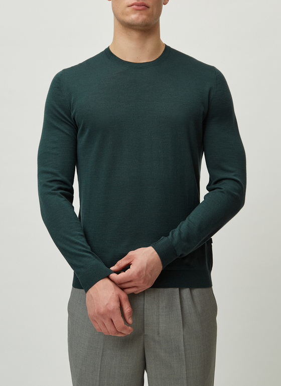 Pullover Rundhals 1/1 Arm Bottle Green Frontansicht