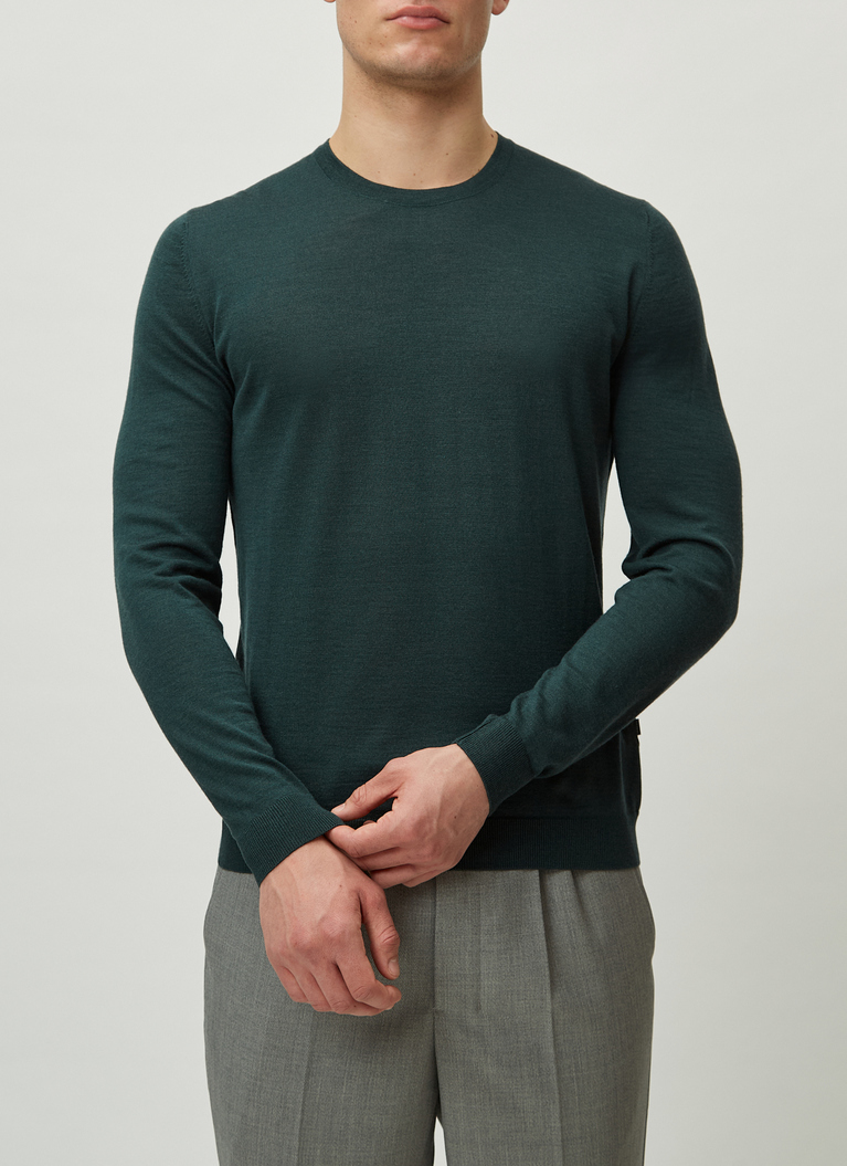 Pullover Rundhals 1/1 Arm, Bottle Green Frontansicht