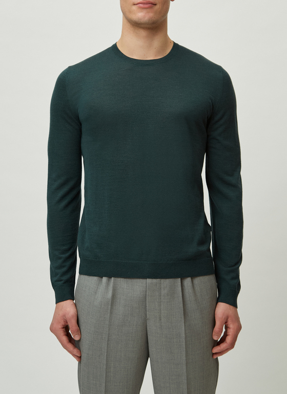 Pullover Rundhals 1/1 Arm Bottle Green Frontansicht