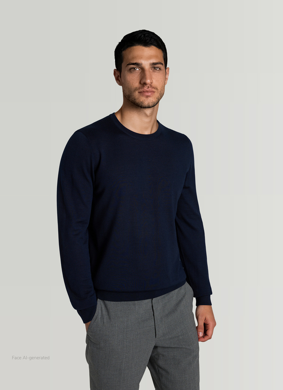 Pullover Rundhals 1/1 Arm Midnight Blue Frontansicht