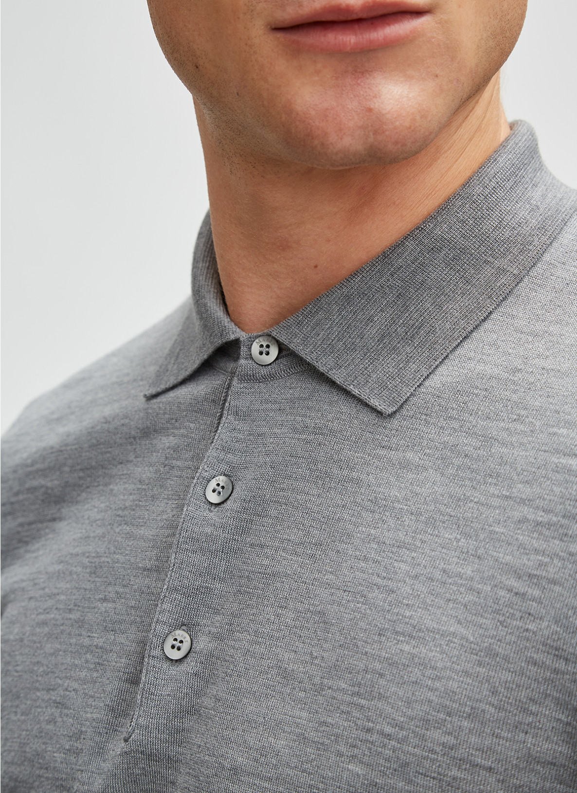 Pullover Polokragen, Knopf 1/1 Arm, Mercury Grey Frontansicht