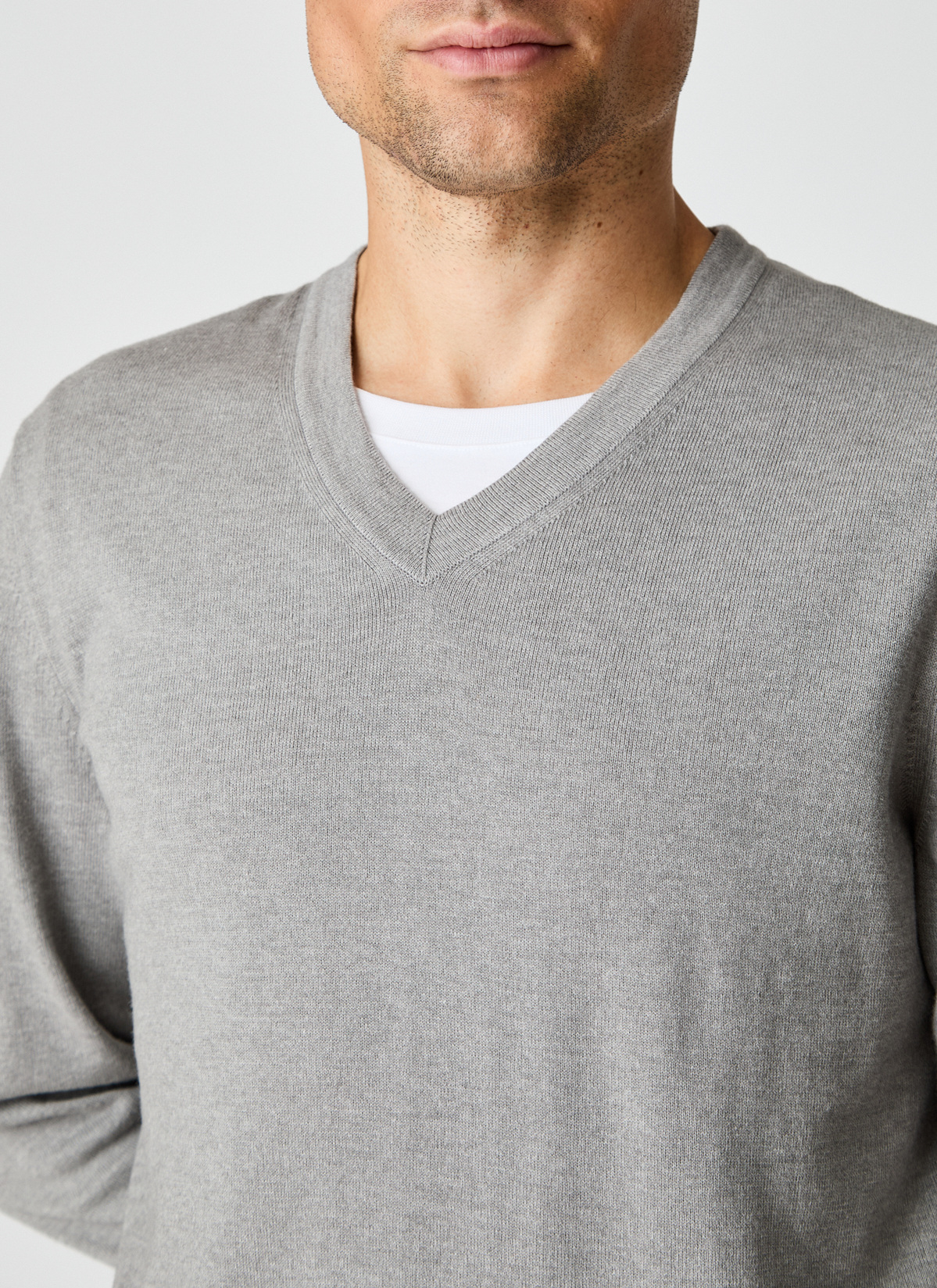 Pullover V-Ausschnitt 1/1 Arm, Mercury Grey Detailansicht 1