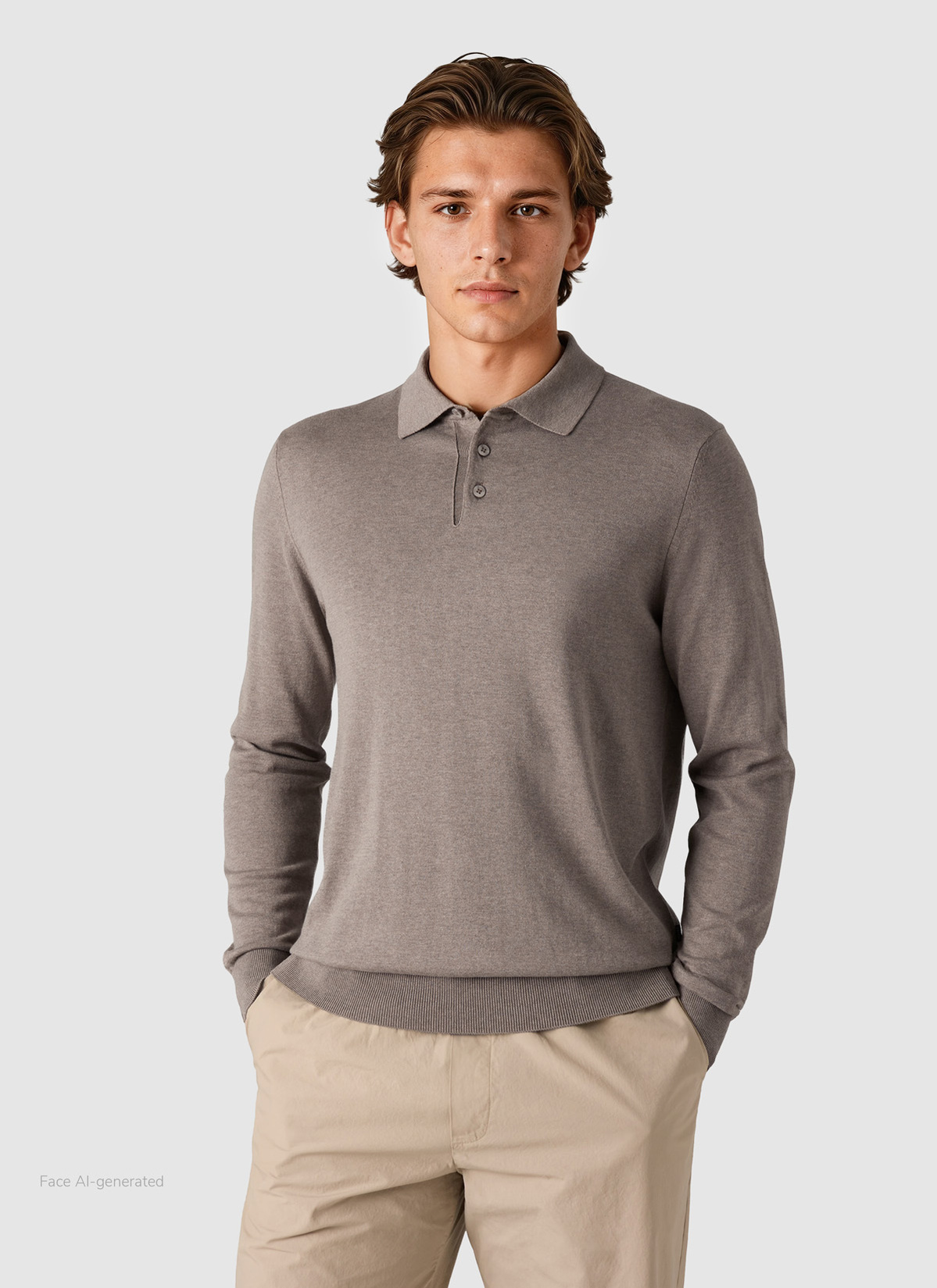 Pullover Polokragen Knopf 1/1 Arm, Pale Brown Frontansicht