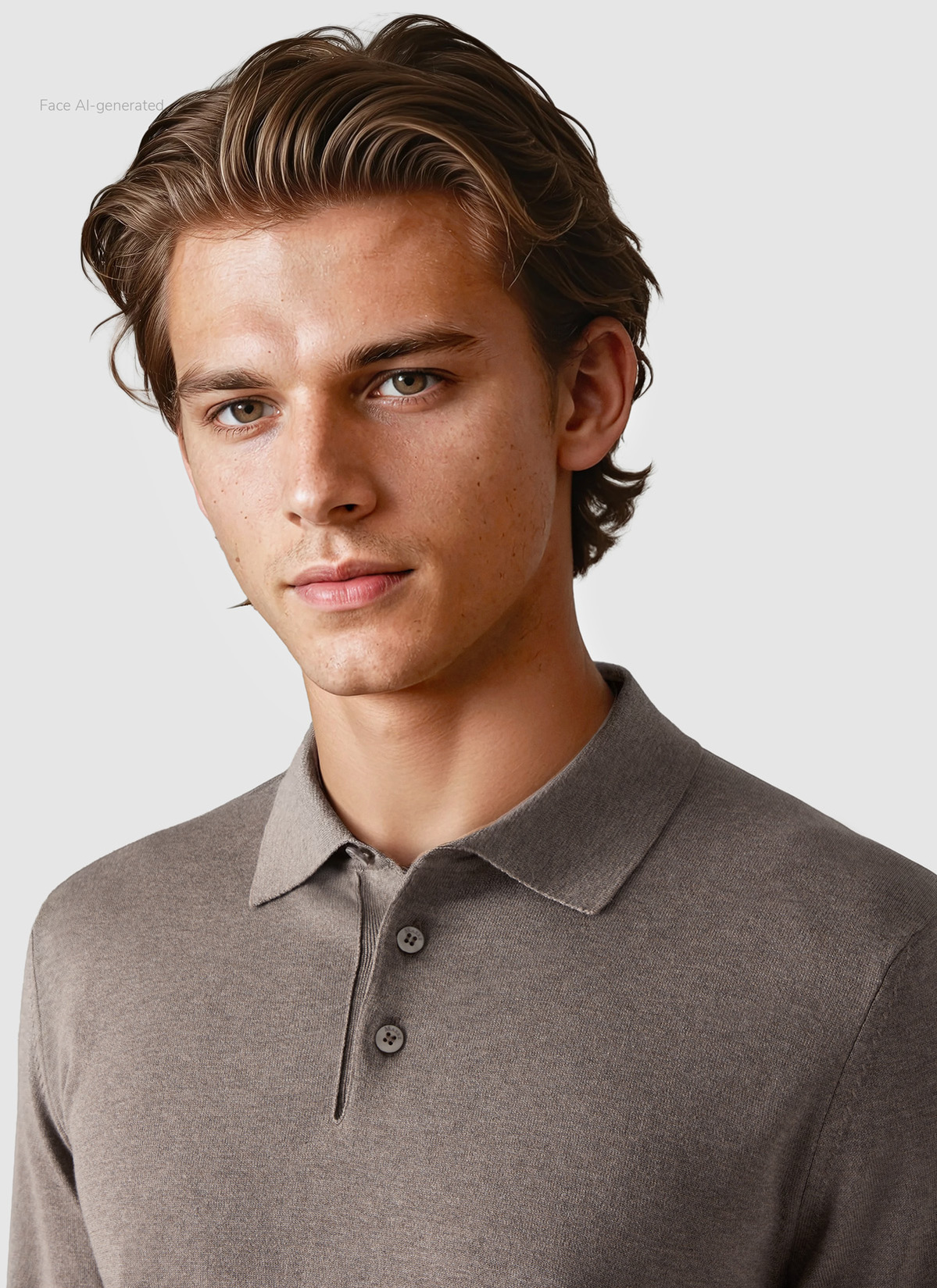 Pullover Polokragen Knopf 1/1 Arm, Pale Brown Detailansicht 1