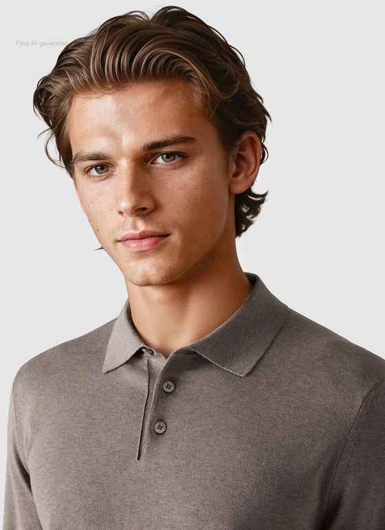 Pullover Polokragen Knopf 1/1 Arm Pale Brown Frontansicht