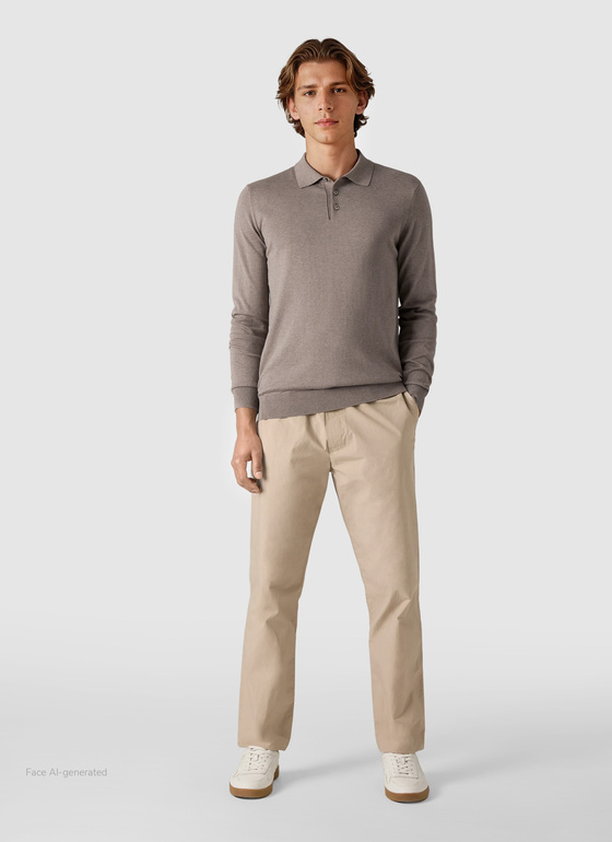 Pullover Polokragen Knopf 1/1 Arm Pale Brown Frontansicht