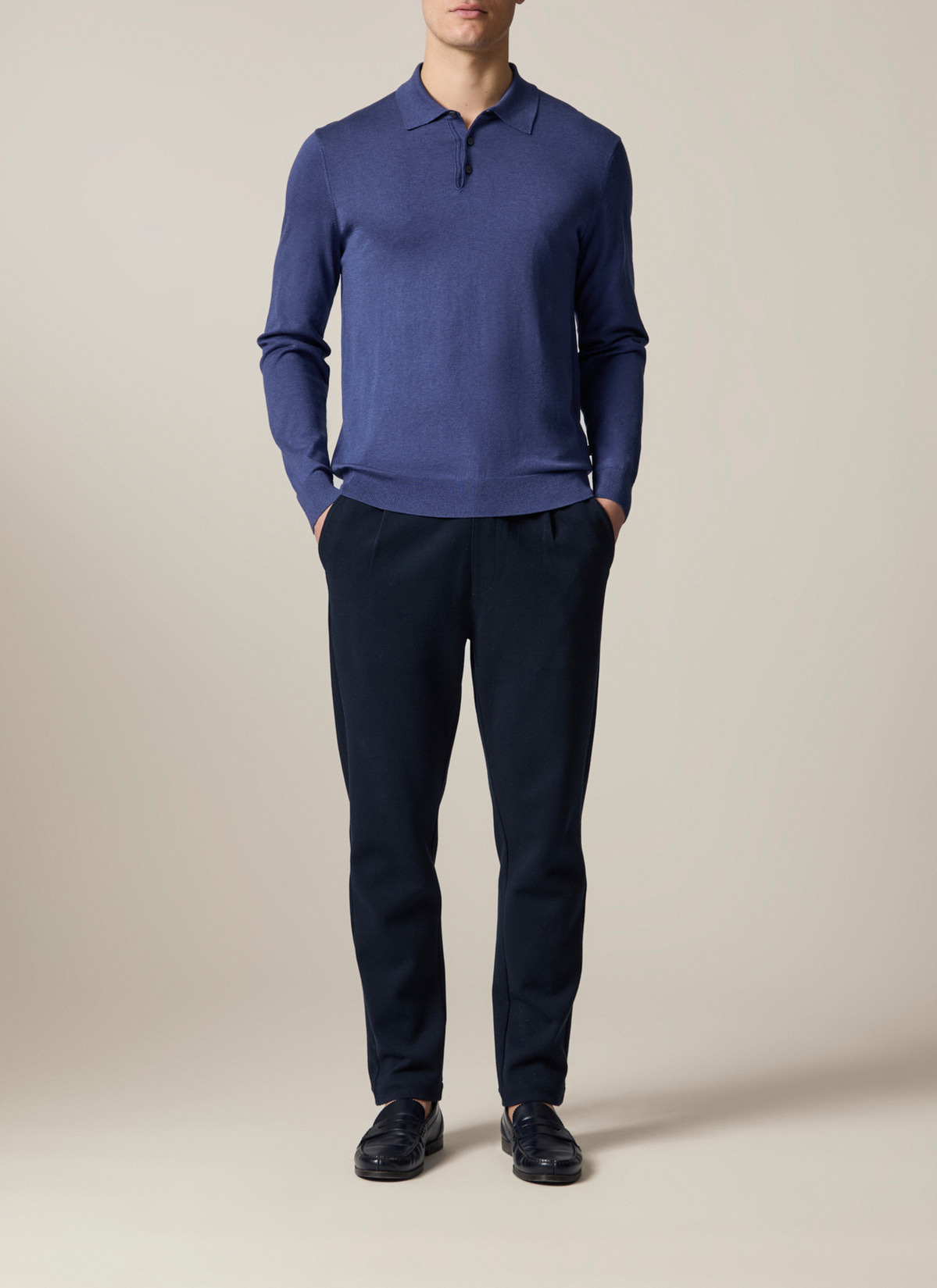 Pullover Polokragen Knopf 1/1 Arm, Deep Sea Detailansicht 2