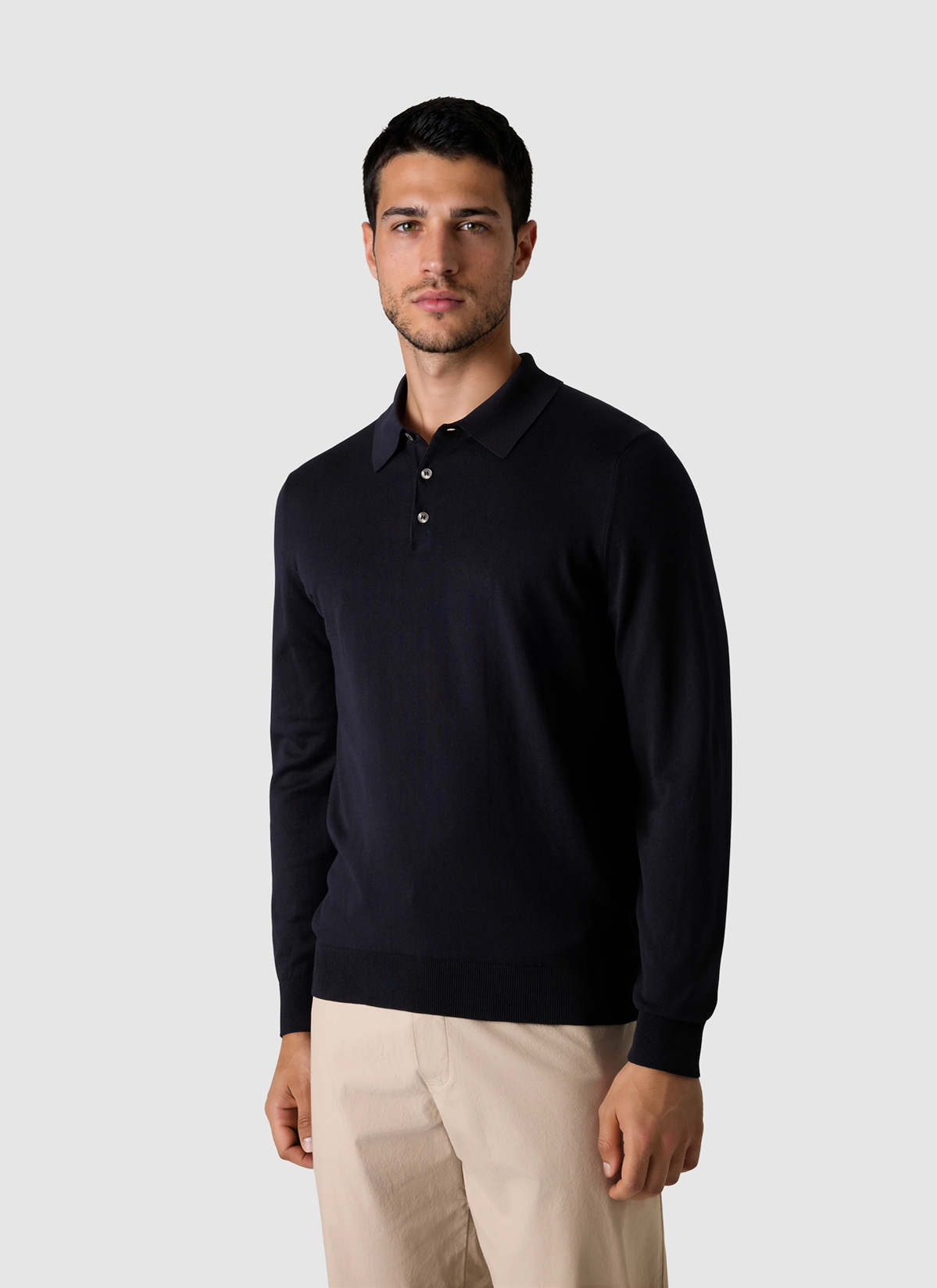 Pullover Polokragen Knopf 1/1 Arm, Navy Frontansicht