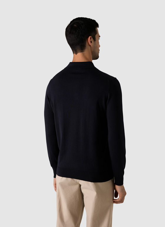 Pullover Polokragen Knopf 1/1 Arm Navy Frontansicht