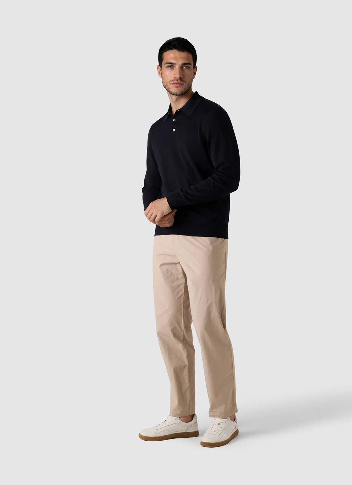 Pullover Polokragen Knopf 1/1 Arm, Navy Detailansicht 2