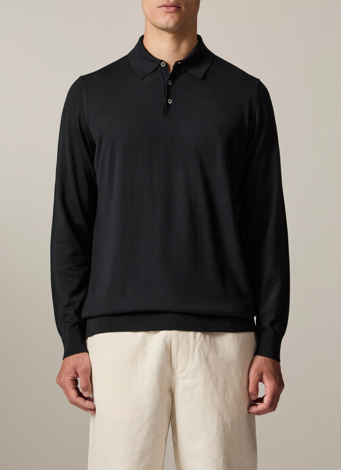 Pullover Polokragen Knopf 1/1 Arm, Black Detailansicht 1