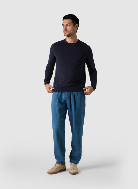 Pullover Rundhals 1/1 Arm Navy Frontansicht