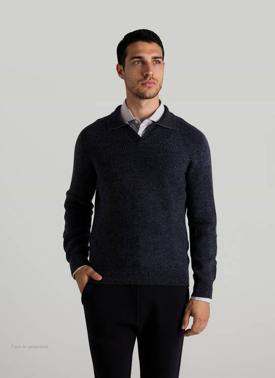 Pullover V-Ausschnitt 1/1 Arm Navy Frontansicht
