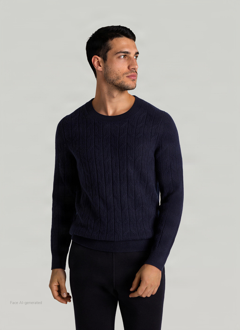 Pullover Rundhals 1/1 Arm, Navy Frontansicht