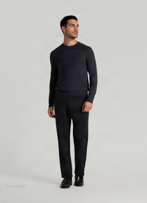 Pullover Rundhals 1/1 Arm, Navy Detailansicht 2