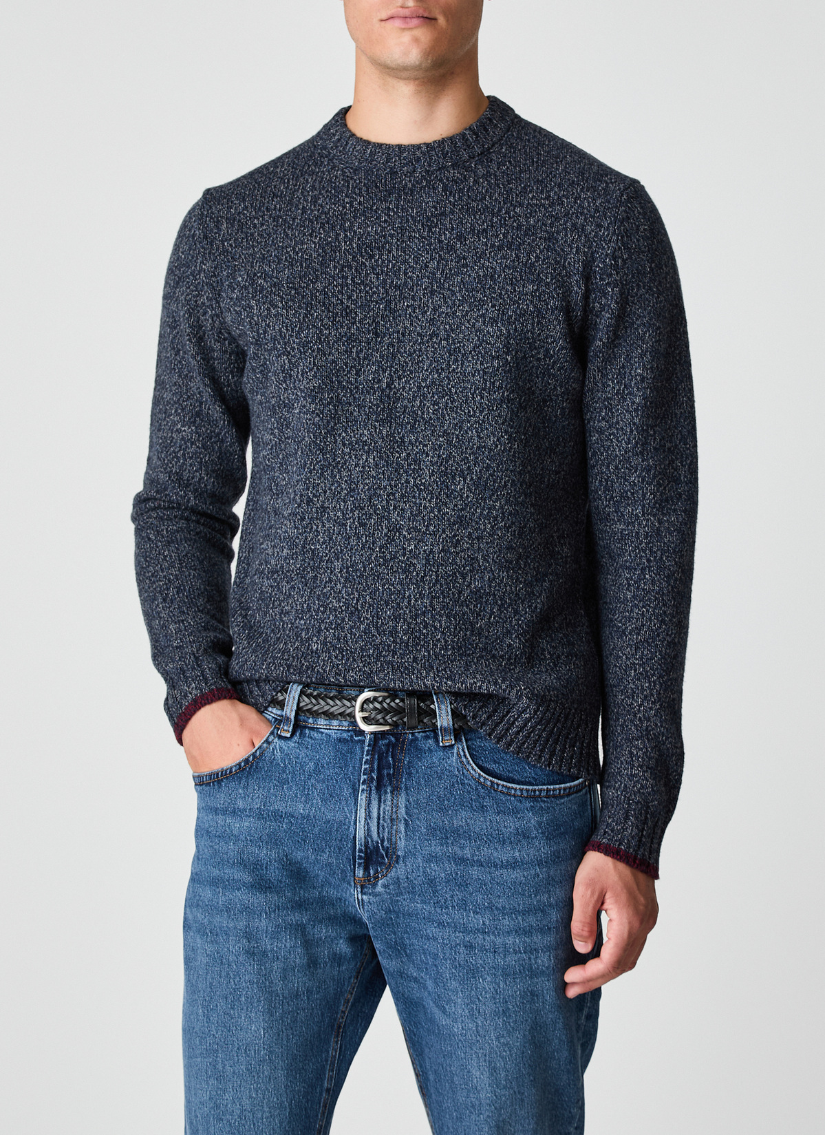 Pullover Rundhals 1/1 Arm, Navy Frontansicht