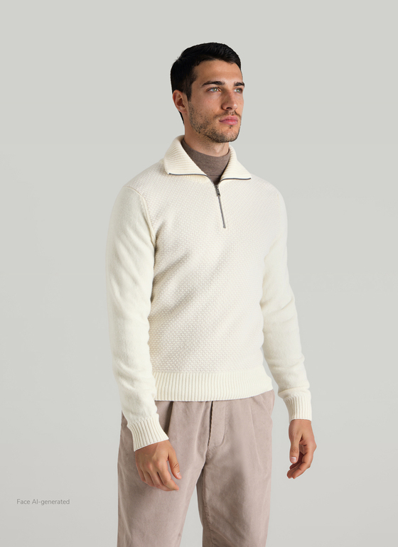 Pullover Troyer 1/1 Arm Off White Frontansicht