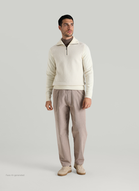 Pullover Troyer 1/1 Arm Off White Frontansicht