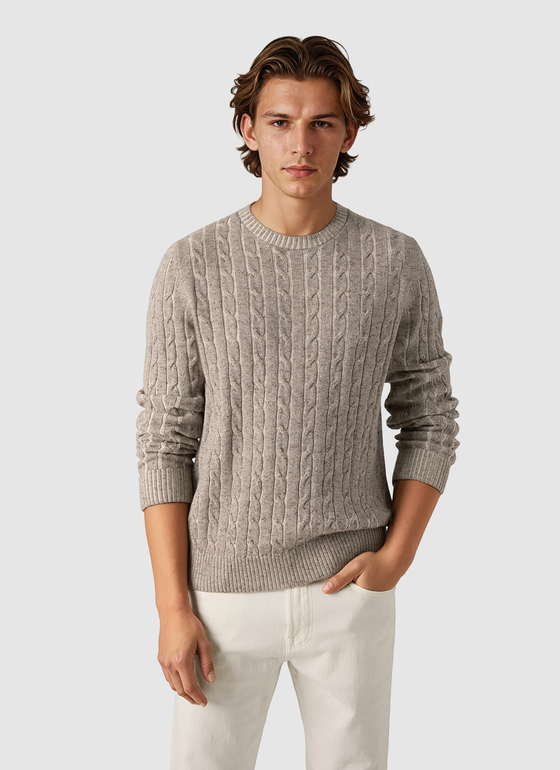 Pullover Rundhals 1/1 Arm Pale Brown Frontansicht