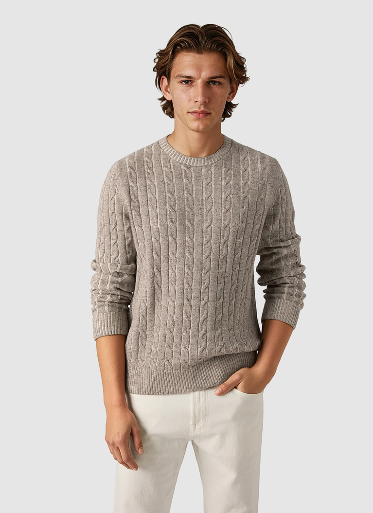 RundhalspulloverPale Brown Frontansicht