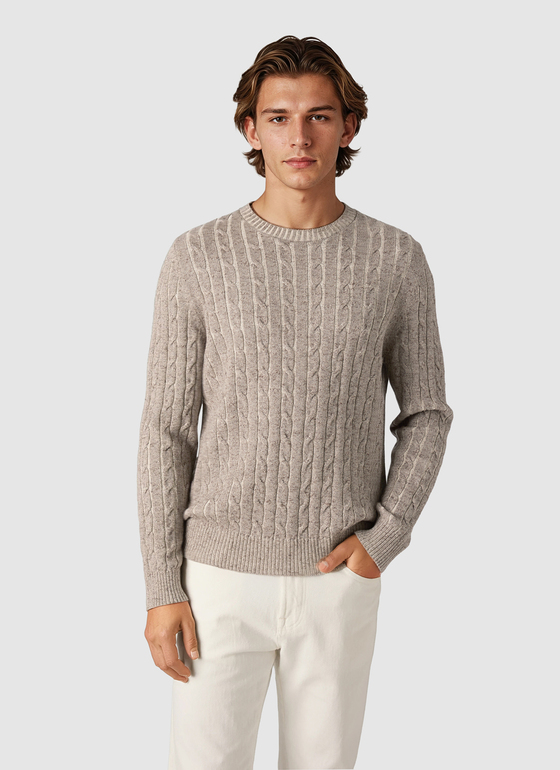 Pullover Rundhals 1/1 Arm Pale Brown Frontansicht