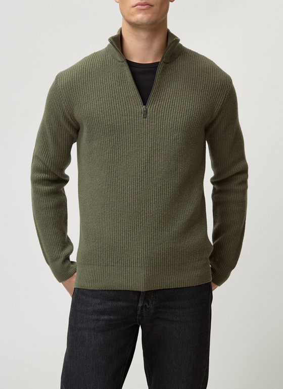 Pullover Troyer 1/1 Arm Dark Moss Frontansicht