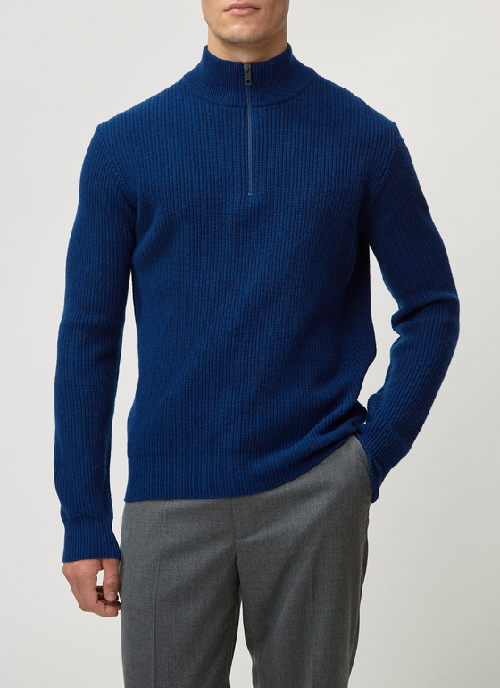 Pullover Troyer 1/1 Arm Cobalt Blue Frontansicht