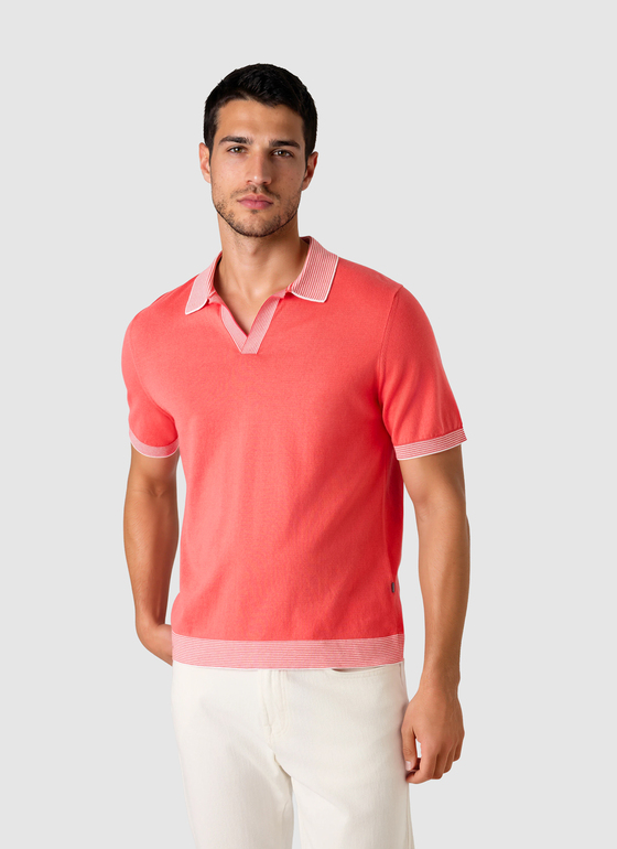 Pullover Polo 1/2 Arm Shiny Flamingo Frontansicht