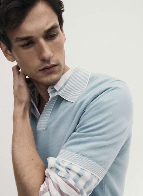 Pullover Polo 1/2 Arm Bright Aqua Frontansicht